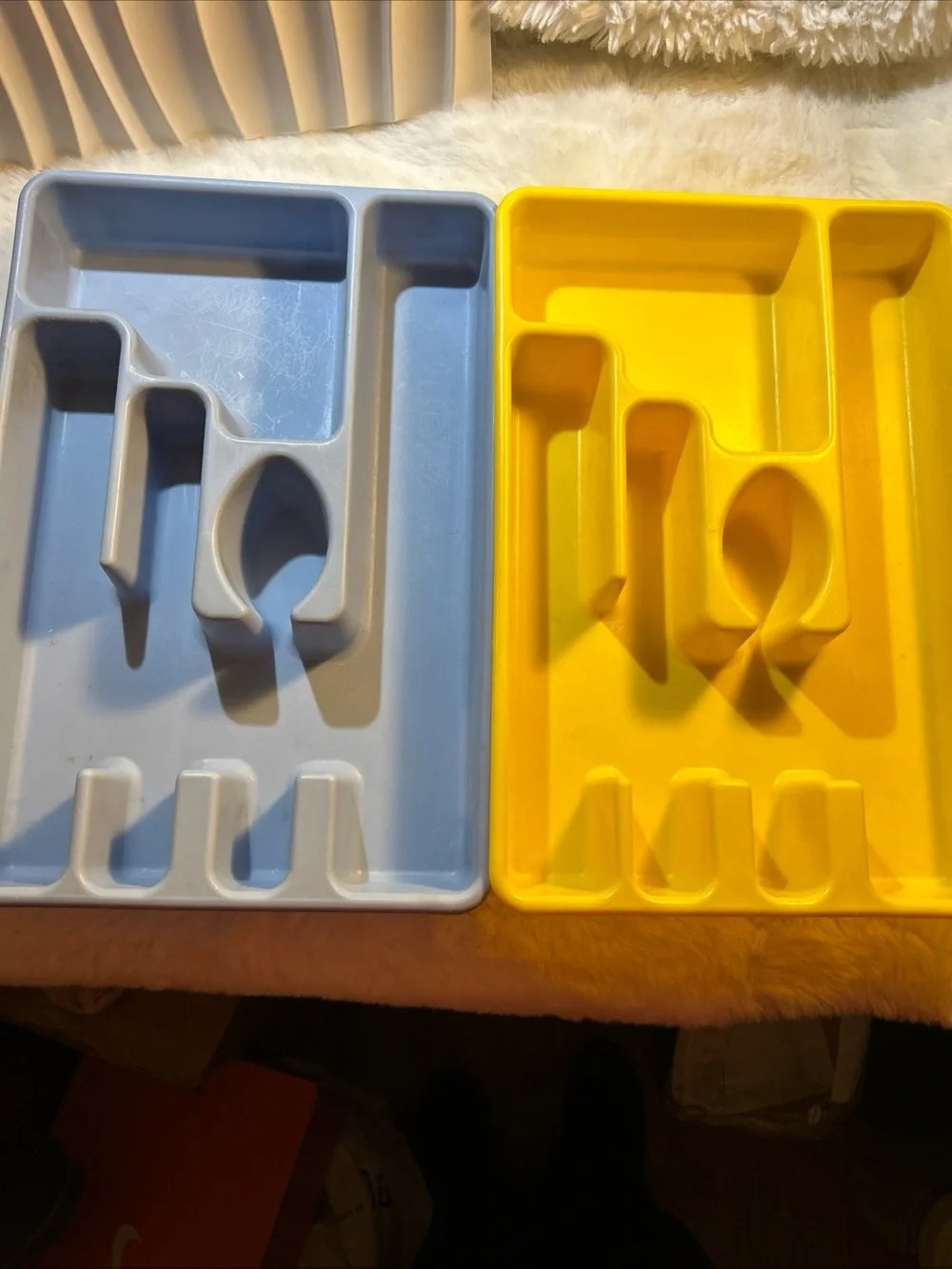 Lot Of 2 VTG MCM Rubbermaid 2921 Slate Blue- Sunny Yellow Silverware Tray Drawer